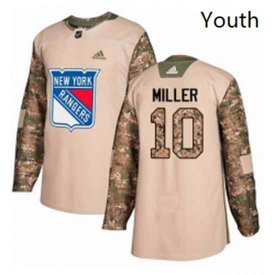 Youth Adidas New York Rangers 10 JT Miller Authentic Camo Veterans Day Practice NHL Jersey